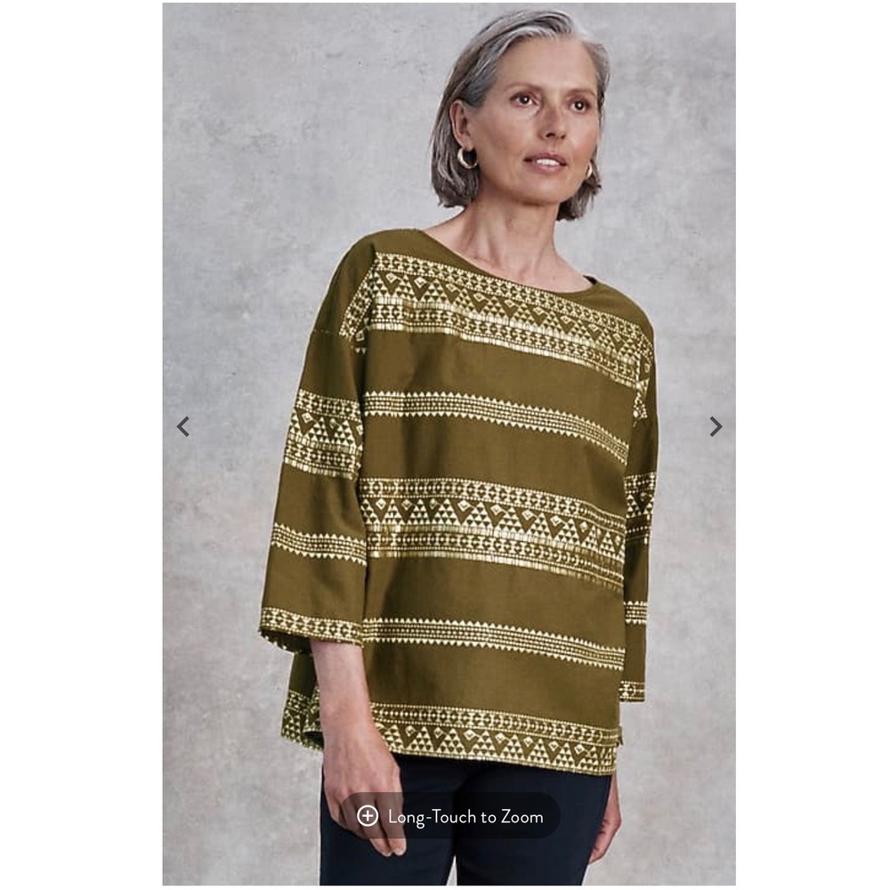 Pure Jill Elements Schiffli Shirt Women XLP Green Embroidered Boho Career Boxy